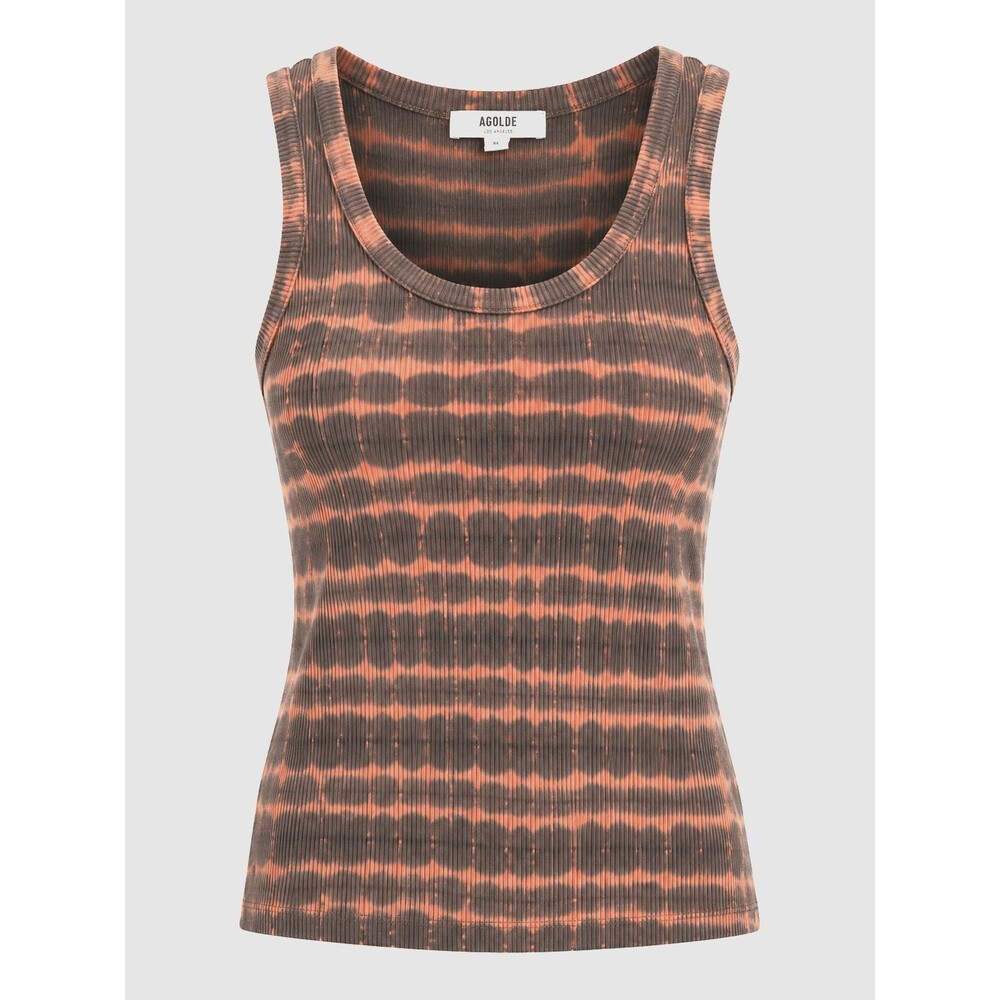 Agolde Poppy Ribbed Tie Dye Tank Top Stripe Sz XL Orange Gray Grapefruit Nebula